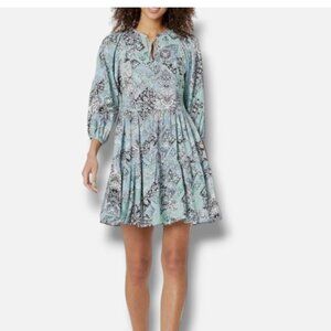Calvin Klein Ray Challis Print Peasant Dress In Seaspray Size 8